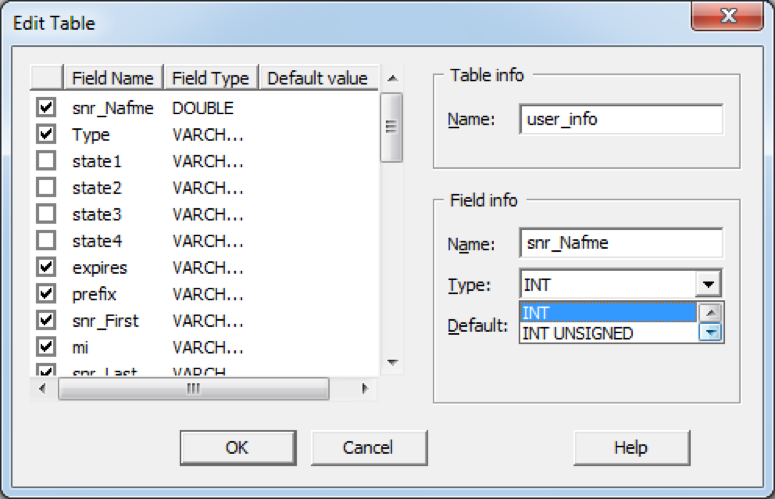 Table Structure Customization